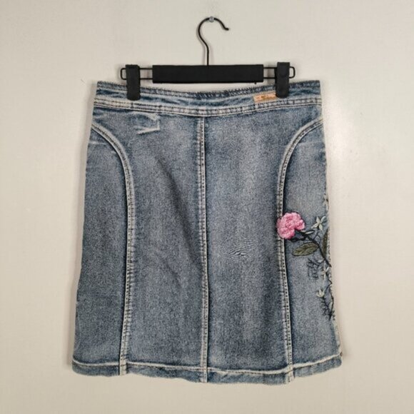 Vintage Y2K 2000s 90s Fairy Boho Embroidered Floral Lolita Jean Denim Skirt M - Picture 5 of 10